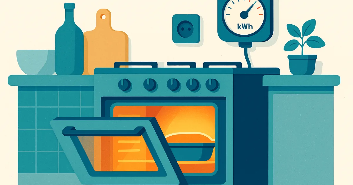 Illustrazione di un forno elettrico moderno con indicatore di consumo energetico