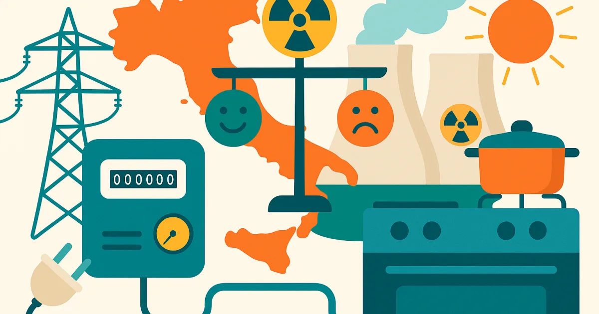 Illustrazione editoriale per l'articolo: Energia nucleare vantaggi e svantaggi