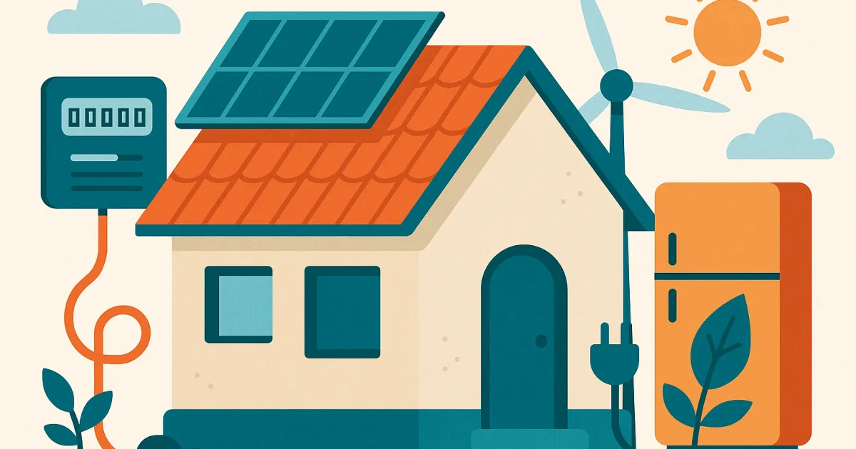 Illustrazione editoriale per l'articolo: Casa autonoma senza bollette: esiste in Italia?