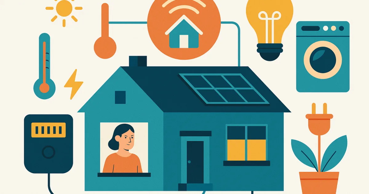 Illustrazione editoriale per l'articolo: La Domotica e il Risparmio Energetico.