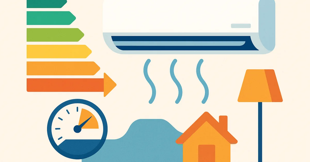 Illustrazione editoriale per l'articolo: Valori Seer e Scop Climatizzatori: cosa significano?