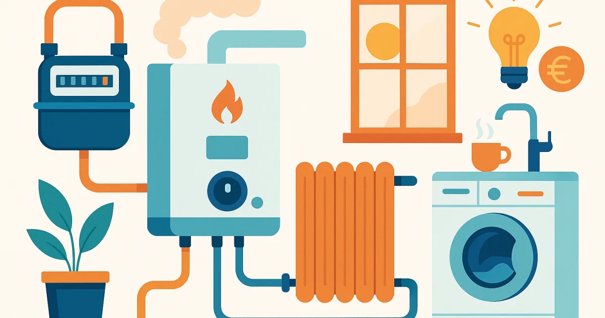 Illustrazione editoriale per l'articolo: Caldaie a Gas, Consumi e Consigli per Risparmiare