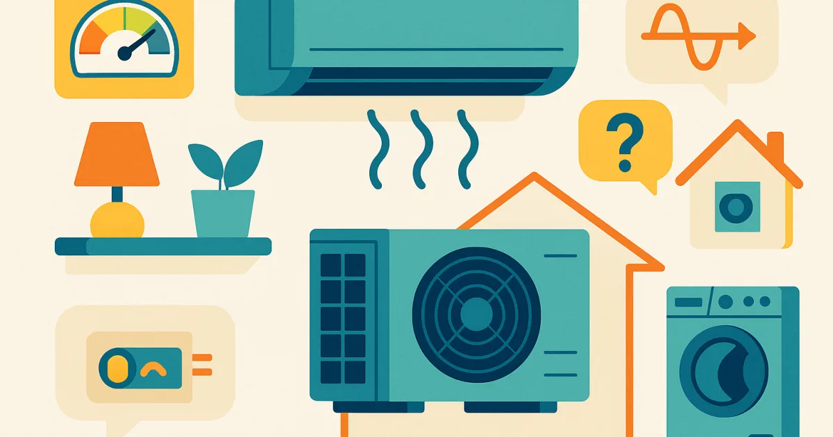 Illustrazione editoriale per l'articolo: Quanto consuma una pompa di calore aria aria?