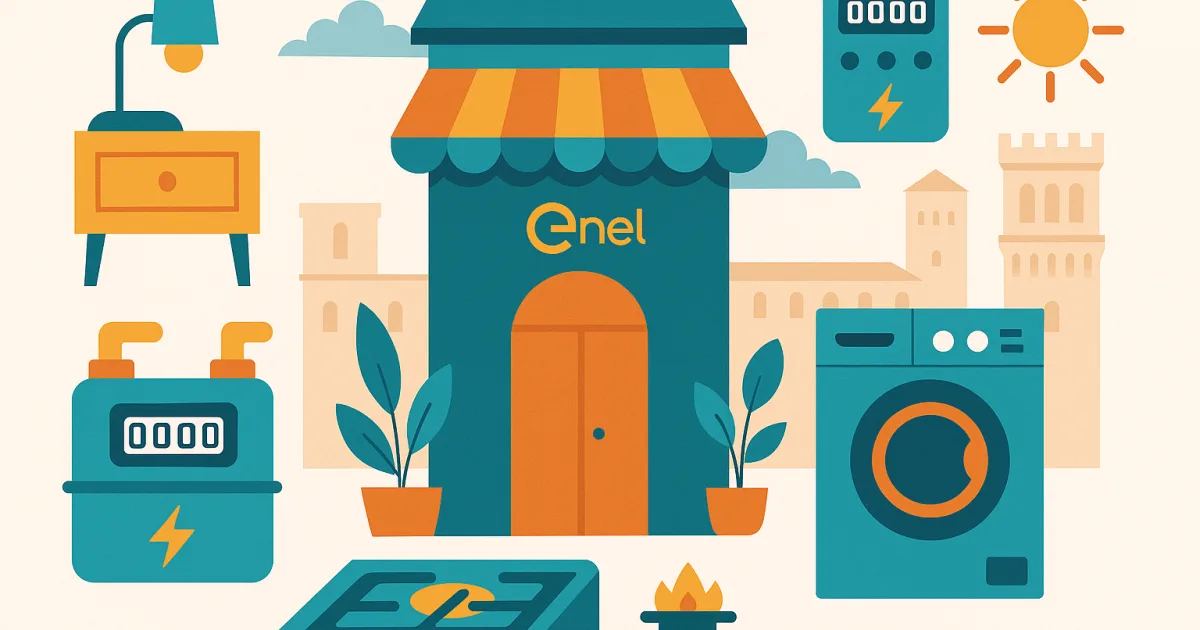 Illustrazione editoriale per l'articolo: Punto Enel Ferrara, via Giusti 13/17
