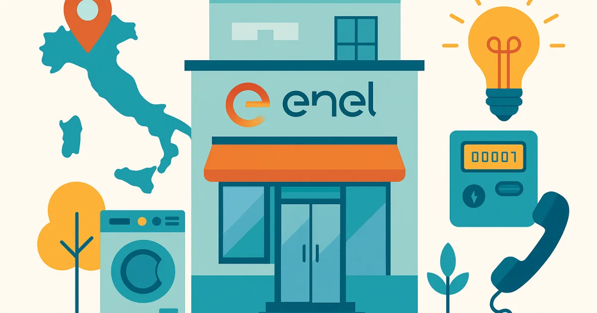Illustrazione editoriale per l'articolo: Enel Milano, dove si trova il negozio?