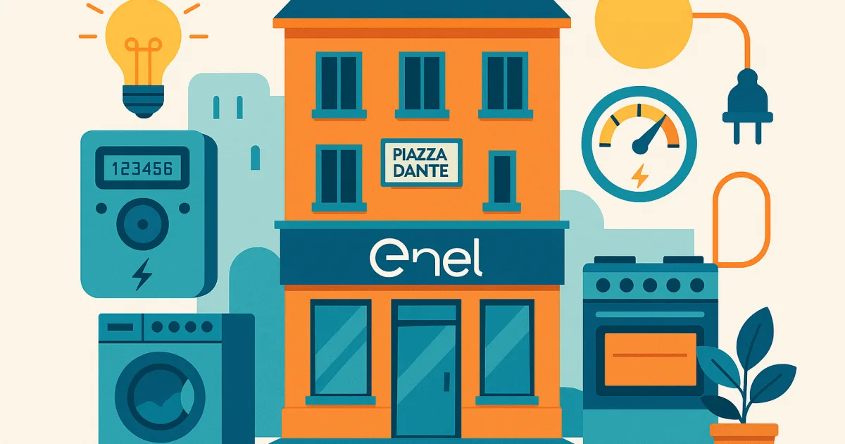 Illustrazione editoriale per l'articolo: Punto Enel Pavia: Piazza Dante, 1, CAP 27100